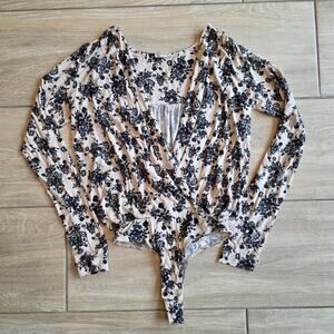 Free People Intimately Floral Wrap Bodysuit XS Long Sleeve Snap